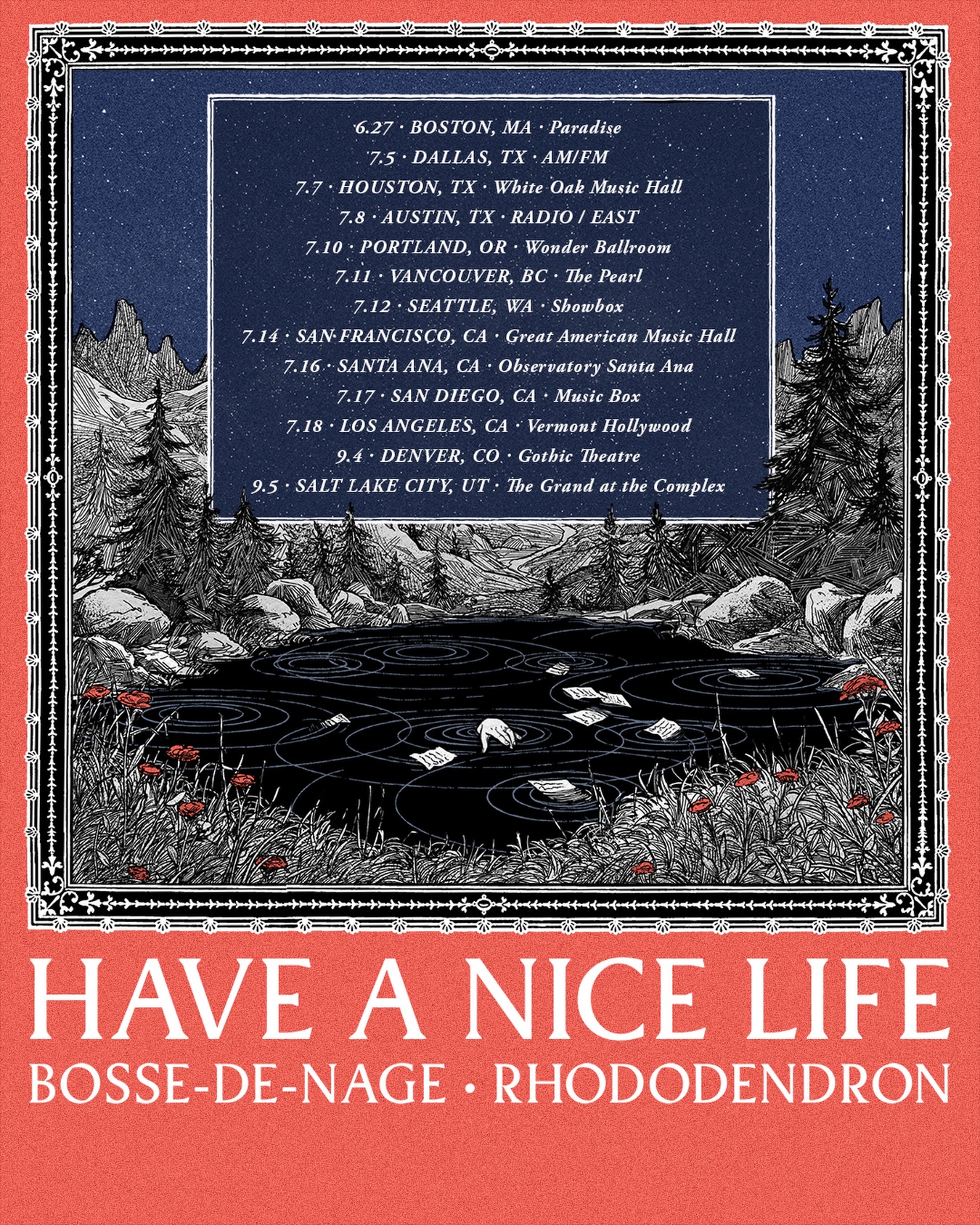 Official Have A Nice Life tour poster — Nothing Will Ever Go Wrong Tour 2026 — North American dates June through September 2026