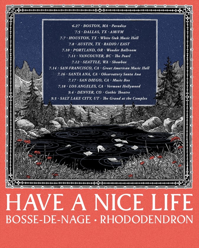 Official Have A Nice Life tour poster — Nothing Will Ever Go Wrong Tour 2026 — North American dates June through September 2026