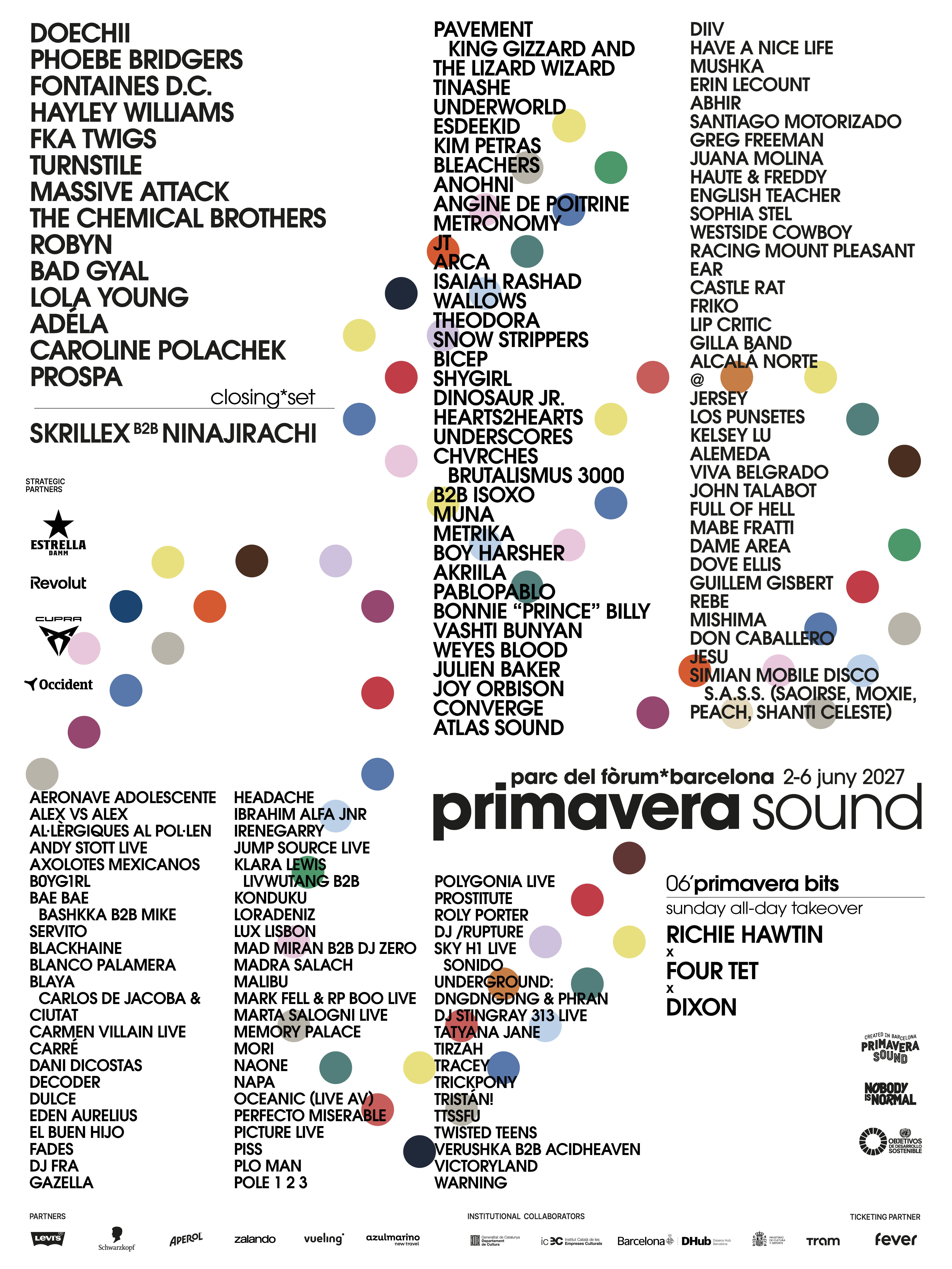Primavera Sound 2027 festival lineup poster, including Have A Nice Life